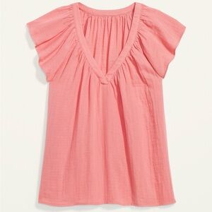 Old Navy Pink Flutter-Sleeve V-Neck Swing Blouse L